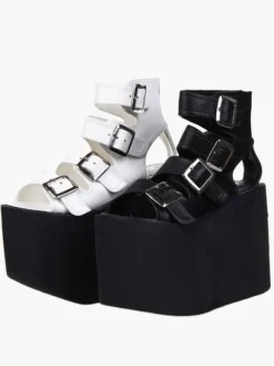 Lolita sandales plate-forme haute chaussures simili cuir avec boucles Déguisements Halloween