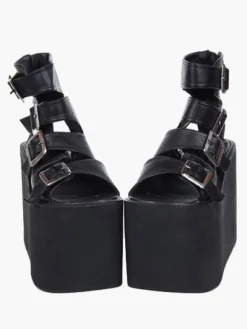 Lolita sandales plate-forme haute chaussures simili cuir avec boucles Déguisements Halloween