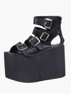 Lolita sandales plate-forme haute chaussures simili cuir avec boucles Déguisements Halloween