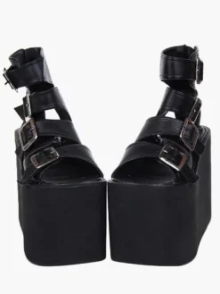 Lolita sandales plate-forme haute chaussures simili cuir avec boucles Déguisements Halloween