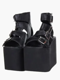 Lolita sandales plate-forme haute chaussures simili cuir avec boucles Déguisements Halloween