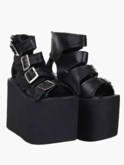 Lolita sandales plate-forme haute chaussures simili cuir avec boucles Déguisements Halloween