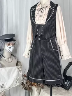 Lolita Specials Lolita Top Gilet Costumes Gothique Noir Sans Manches Boutons Rayures