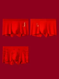 Lot de 3 boxers rouges sans coutures pour homme imprimés taille mi-haute