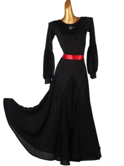 Lycra Salle de bal noire de danse Costumes Femmes Spandex Ensemble Robe de danse Robe