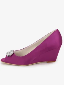 Magnifique chaussure de mariée en satin à talons compensés avec strass Escarpin