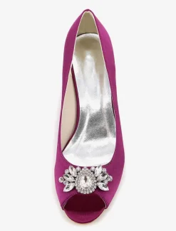 Magnifique chaussure de mariée en satin à talons compensés avec strass Escarpin