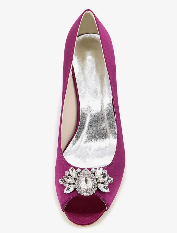 Magnifique chaussure de mariée en satin à talons compensés avec strass Escarpin