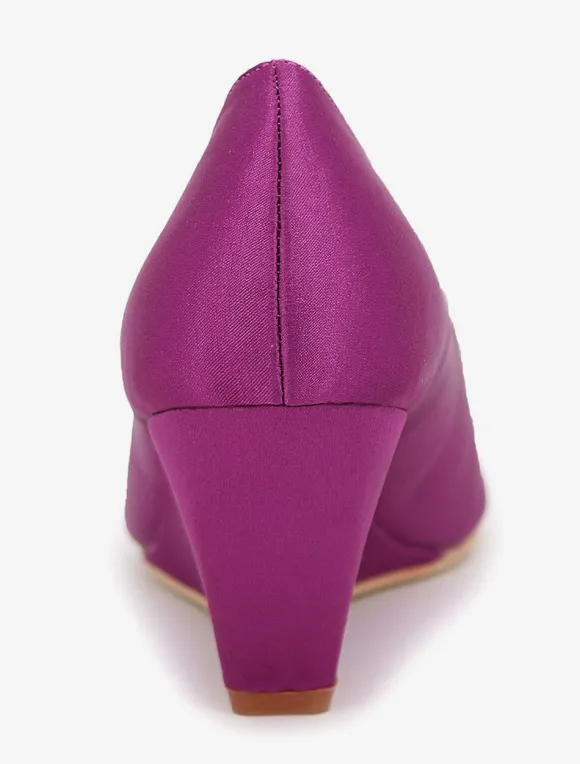 Magnifique chaussure de mariée en satin à talons compensés avec strass Escarpin