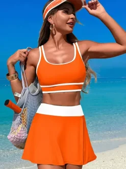 Maillot de bain 2 pièces à contraste de couleurs avec jupe de sport de plage pour femme 2026
