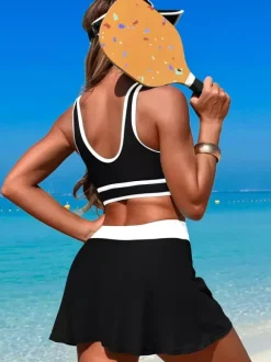 Maillot de bain 2 pièces à contraste de couleurs avec jupe de sport de plage pour femme 2026