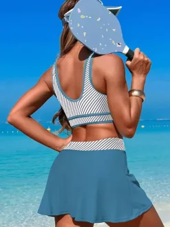 Maillot de bain 2 pièces à contraste de couleurs avec jupe de sport de plage pour femme 2026