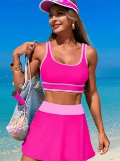 Maillot de bain 2 pièces à contraste de couleurs avec jupe de sport de plage pour femme 2026