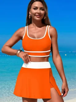 Maillot de bain 2 pièces à contraste de couleurs avec jupe de sport de plage pour femme 2026