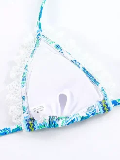 Maillot de bain 2 pièces bikini string à volants en dentelle imprimé bohème pour l'été 2026