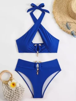 Maillot de bain 2 pièces croisé devant bikini dos nu été 2026