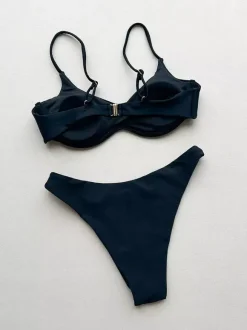 Maillot de bain bikini femme noir avec détails métalliques maillot de bain d'été pour la plage