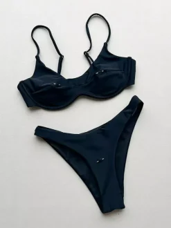 Maillot de bain bikini femme noir avec détails métalliques maillot de bain d'été pour la plage