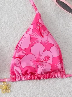 Maillot de bain bikini femme rose à lacets maillot de bain d'été pour la plage