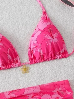 Maillot de bain bikini femme rose à lacets maillot de bain d'été pour la plage