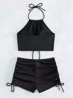 Maillot de bain bikini marron à lacets pour femme idéal pour l'été à la plage.