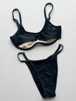 Maillot de bain bikini noir à lacets et dos nu pour femme maillot de bain sexy d'été