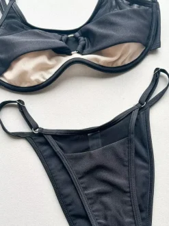 Maillot de bain bikini noir à lacets et dos nu pour femme maillot de bain sexy d'été