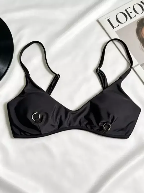 Maillot de bain bikini noir pour femme ensemble sexy d'été avec soutien-gorge dos nageur
