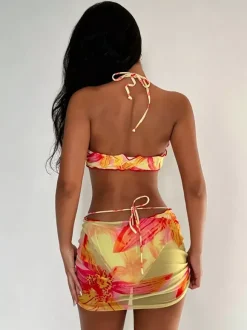 Maillot de bain bikini orange à lacets pour femme maillot de bain sexy d'été
