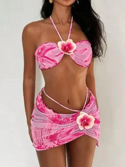 Maillot de bain bikini orange à lacets pour femme maillot de bain sexy d'été