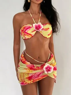 Maillot de bain bikini orange à lacets pour femme maillot de bain sexy d'été