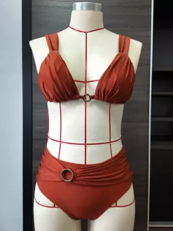Maillot de bain bikini pour femme marron taille naturelle maillot de bain d'été pour la plage