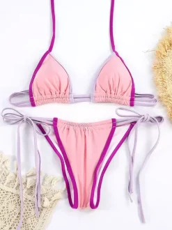 Maillot de bain deux pièces sexy à cordon de couleur contrastée pour l'été 2026
