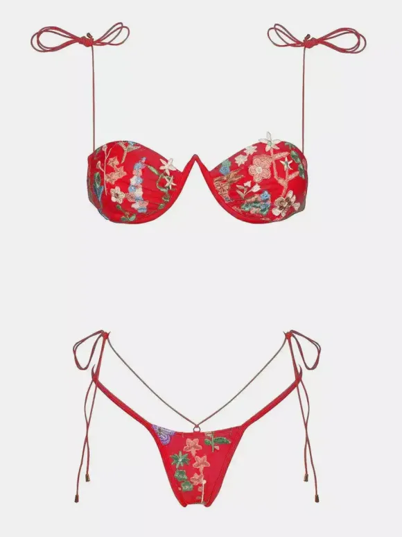 Maillot de bain deux pièces sexy avec string brodé pour l'été 2026