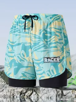 Maillot de bain homme caleçon boxer double couche à séchage rapide short de bain anti-embarras pour adultes
