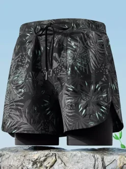 Maillot de bain homme caleçon boxer double couche à séchage rapide short de bain anti-embarras pour adultes