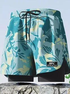 Maillot de bain homme caleçon boxer double couche à séchage rapide short de bain anti-embarras pour adultes