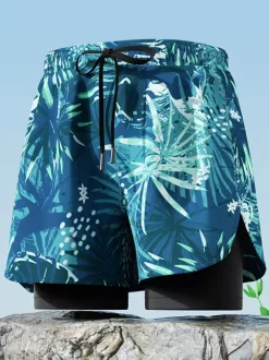 Maillot de bain homme caleçon boxer double couche à séchage rapide short de bain anti-embarras pour adultes