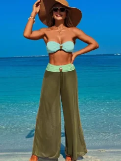 Maillot de bain trois pièces pour femme bikini sans bretelles et pantalon de plage à jambes larges 2026