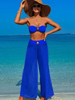 Maillot de bain trois pièces pour femme bikini sans bretelles et pantalon de plage à jambes larges 2026