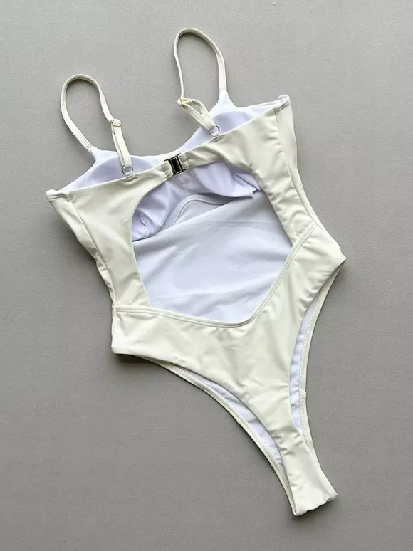 Maillot de bain une pièce pour femme détails métalliques noirs col bijou dos nu maillot de bain sexy d'été