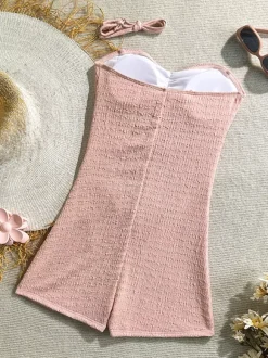 Maillot de bain une pièce découpé pour femme - Monokini texturé à taille haute froncée avec boucle solaire - Collection été 2026