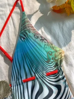 Maillot de bain une pièce monokini à imprimé zèbre et léopard dos croisé et bretelles croisées.