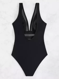 Maillot de bain une pièce à empiècements en maille et rayures transparentes avec dos ouvert 2026