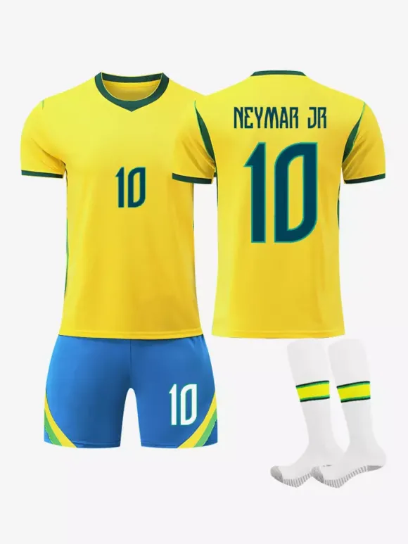 Maillot de Foot Brésil Domicile 2026 Raphinha 11 Vini Jr 7 Ensemble 3 Pièces avec Short Adultes et Enfants, Kit Supporter Jaune