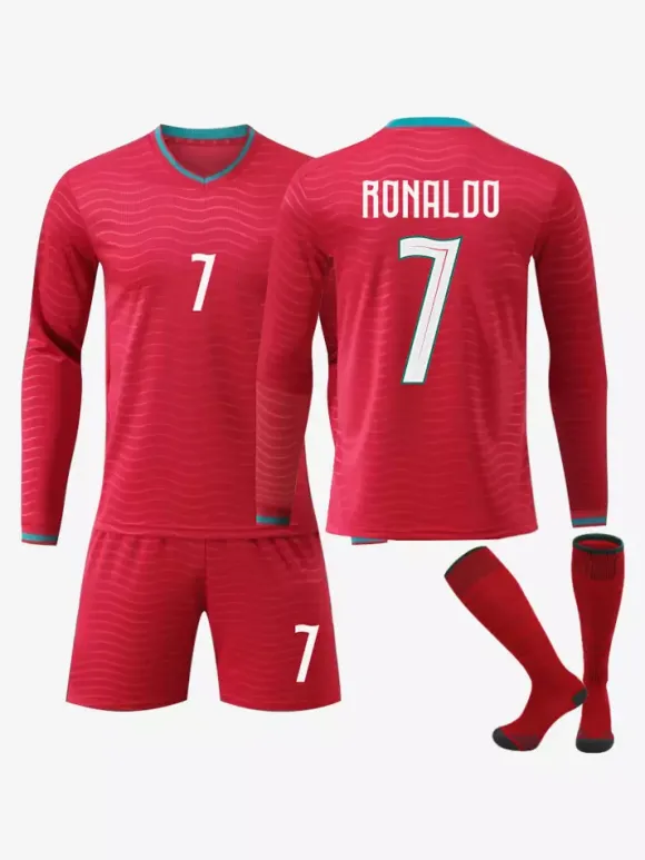 Maillot de Foot Portugal Domicile Manches Longues 2025 2026 Vitinha n°23 Ronaldo n°7 Ensemble 3 Pièces