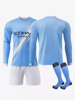 Maillot de football domicile 25/26 personnalisé à manches longues ensemble de sport bleu 3 pièces