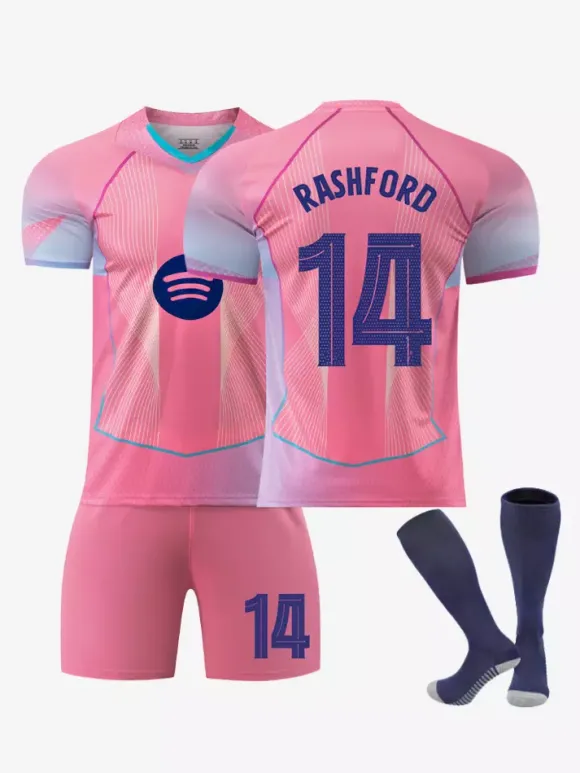 Maillot de football rose édition spéciale Ligue des champions 25/26 n° 10 Lamine Yamal n° 14 Rashford Football Club
