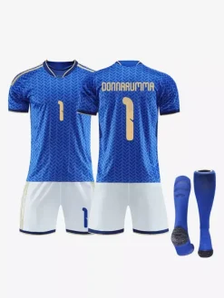 Maillot domicile bleu à manches courtes 3 pièces de l'équipe nationale d'Italie 2026 : n° 1 Donnarumma n° 18 Barella n° 3 Dimarco