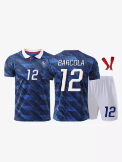 Maillot domicile de l'équipe de France 2026 n° 12 Barcola n° 17 Saliba manches courtes ensemble 3 pièces pour adultes et enfants